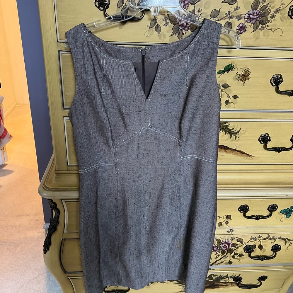 Light brown tweed with white interwoven above knee dress